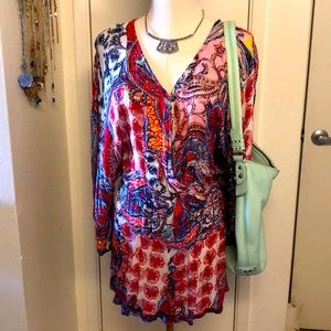 Red paisley bohemian style one piece romper